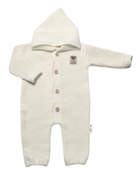 Baby Nellys Pletený overálek s kapucí a knoflíčky Hand Made, ecru