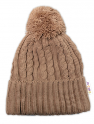 Zimní čepice s bambulí + komínek Baby Nellys - béžová, vel. 48-52cm