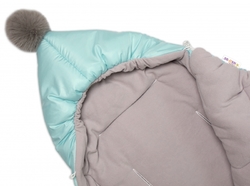 Dětský fusak Baby Nellys s kapucí a kožešinovou bambulí, modrý, mint