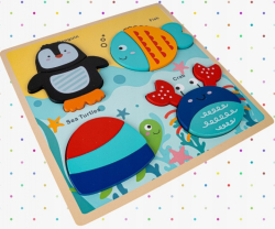 Dřevěné vkládací puzzle velké Tulimi, 30x30 cm - Mořské zvířátka