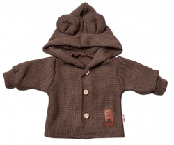 Dětský elegantní pletený svetřík s knoflíčky a kapucí s oušky Baby Nellys, hnědý