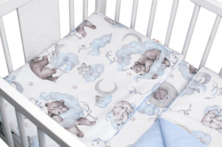 3-dílná sada Mantinel s povlečením Baby Nellys, Zvířátka na mráčku, modrá/bílá, 135x100 cm