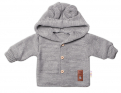 Dětský elegantní pletený svetřík s knoflíčky a kapucí s oušky Baby Nellys, šedý