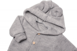Dětský elegantní pletený svetřík s knoflíčky a kapucí s oušky Baby Nellys, šedý