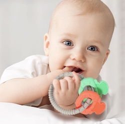 Dětské kousátko BabyOno, ORTHO - šedá, máta, korálová