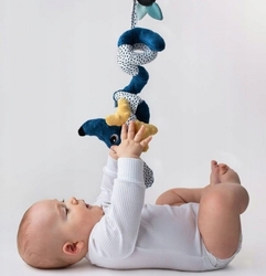 Závěsná edukační hračka Hencz Toys s chrastítkem a zrcátkem - Pejsek, spirálka -granátová