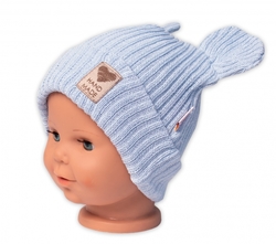 Pletená bavlněná čepice s oušky, dvouvrstvá, Hand Made Baby Nellys, modrá