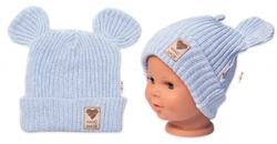 Pletená bavlněná čepice s oušky, dvouvrstvá, Hand Made Baby Nellys, modrá