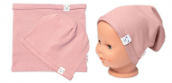 Čepice s nákrčníkem bavlna, Little Bear, Baby Nellys, pudrová