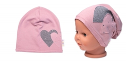 Dětská čepice bavlna, Srdíčka s kamínky, Baby Nellys, pudrová