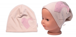Dětská čepice bavlna, Srdíčka s kamínky, Baby Nellys, béžová
