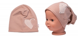 Dětská čepice bavlna, Srdíčka s kamínky, Baby Nellys, cappuccino