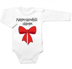 Body dlouhý rukáv s vtipným textem Baby Nellys, Nejkrásnější dárek, bílé, vel. 86