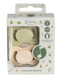Šidítko, dudlík, silikon, symetrický, 2ks, Lullaby Planet, 0-6m, oliva/meruňka
