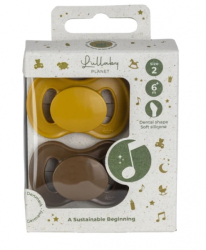 Šidítko, dudlík ortodontický silikon, 2ks, Lullaby Planet, 6m+, hnědá/hořčice