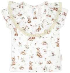 Tričko bavlna, krátký rukáv s volánky, Nicol, Bunny - krémové, vel. 122