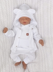 Novorozenecká sada 4D, body kr. rukáv, tepláčky, kabátek a čepička Z&amp;Z, bílá