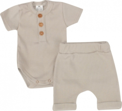 Žebrované polo body kr. rukáv + kraťasy 2D Boy Z&Z - béžová, vel. 80