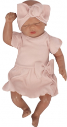 Žebrované sukničkobody s mašlí + čelenka 2D Girl Z&Z, pudrová, vel. 86
