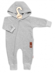 Teplákový overal s kapsičkou a kapucí BOY, Baby Nellys, šedý