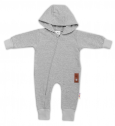 Teplákový overal s kapsičkou a kapucí BOY, Baby Nellys, šedý