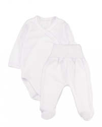 Zavinovací body dl. rukáv + polodupačky s žebrovaným vzorem, 2D sada MBaby, bílé, vel. 68