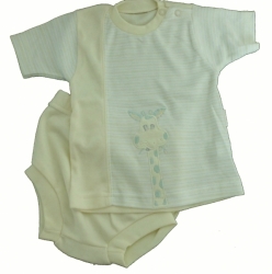 Komplet kojenecký letní - tričko a kraťasy ŽIRAFA žlutý 