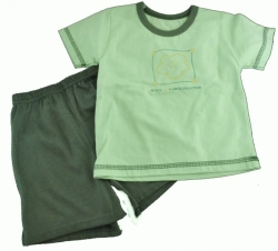 Komplet dětský letní - tričko a kraťasy FLOWER zelený