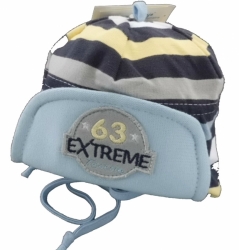Čepice kojenecká bavlna - EXTREME proužky modro-žluté