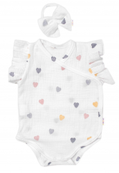 Zavinovací body, kraťasky + čelenka, mušelín, Srdíčko, Baby Nellys, smetanové, vel. 86