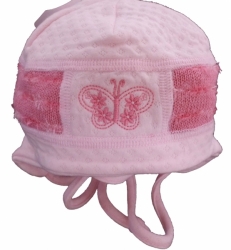 Čepice kojenecká bavlna s pleteninou - MOTÝLEK růžová 