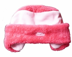 Čepice dětská zimní - KLOBOUČEK zavazovací malinový se smetanovou 
