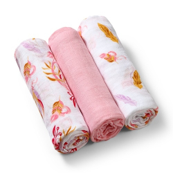 Bambusové plenky 3ks - POTISK s růžovou - BabyOno