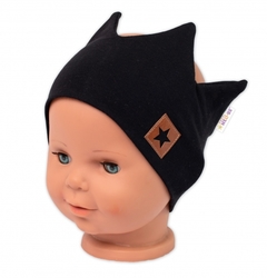Dvouvrstvá čelenka, Baby Nellys Hand Made, bavlna, Korunka STAR - černá, 80/98