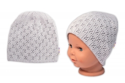 Ažurková čepice, dvouvrstvá, bavlna, Baby Nellys - šedá