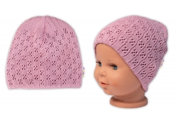 Ažurková čepice, dvouvrstvá, bavlna, Baby Nellys - pudrová