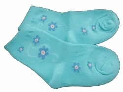 Ponožky dětské bavlna - KVĚTINKY tyrkysové 