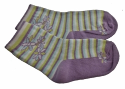 Ponožky dětské bavlna - KYTIČKY S PROUŽKY limetko-fialové 