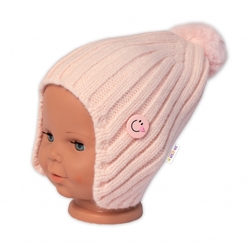 Dětská zimní čepice s bambulí Smile, Baby Nellys - pudrově růžová, vel. 48-54 cm