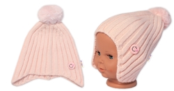 Dětská zimní čepice s bambulí Smile, Baby Nellys - pudrově růžová, vel. 48-54 cm