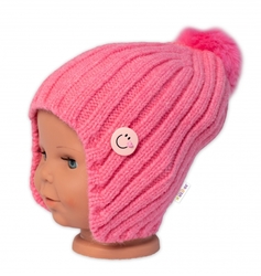 Dětská zimní čepice s bambulí Smile, Baby Nellys - růžová, vel. 48-54 cm
