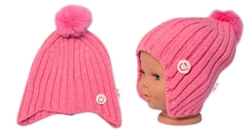 Dětská zimní čepice s bambulí Smile, Baby Nellys - růžová, vel. 48-54 cm