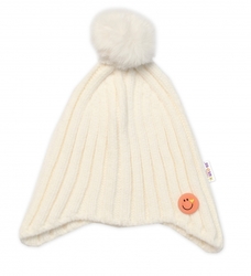 Dětská zimní čepice s bambulí Smile, Baby Nellys - smetanová, vel. 48-54 cm