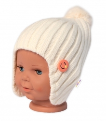 Dětská zimní čepice s bambulí Smile, Baby Nellys - smetanová, vel. 48-54 cm