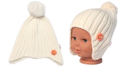 Dětská zimní čepice s bambulí Smile, Baby Nellys - smetanová, vel. 48-54 cm