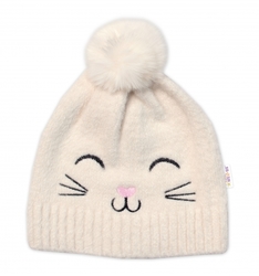 Zimní čepice s bambulí + šál, Kitty, Baby Nellys - smetanová, vel. 54/58