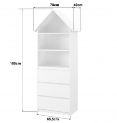 Dřevěná knihovna/skříň na hračky Nellys Domeček A3, bílá/růžová