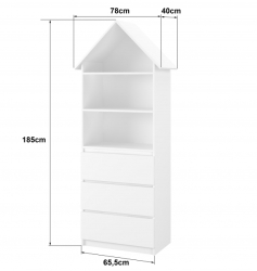 Dřevěná knihovna/skříň na hračky Nellys Domeček A3, bílá/bílá
