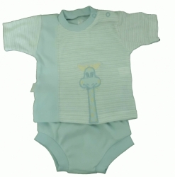 Komplet kojenecký letní - tričko a kraťasy - ŽIRAFA modrý 