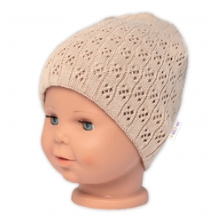 Ažurková čepice, dvouvrstvá, bavlna, Baby Nellys - cappuccino